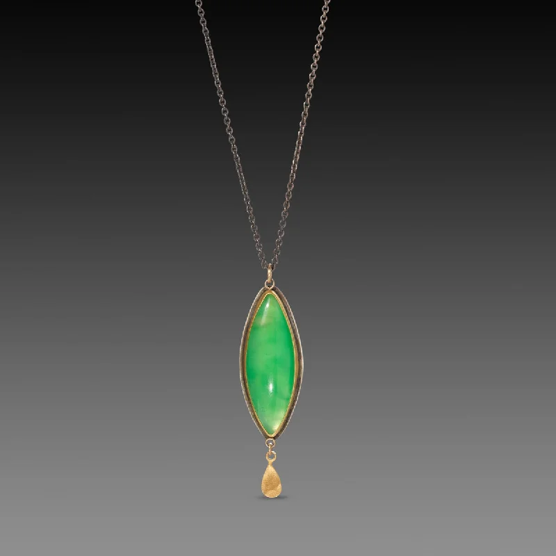 Polished gold necklaces-Chrysoprase Necklace with Gold Teardrop