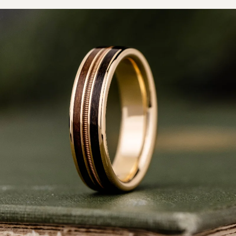 Hook band rings-Custom Gold, Silver or Titanium Band - 3-Inlay Ring (Metal Center)