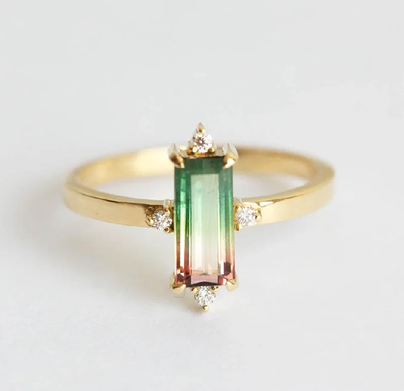 Warding eye rings-Margot Baguette Watermelon Tourmaline Ring w/ White Diamonds