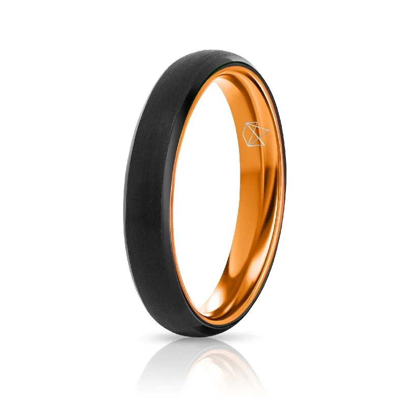 Slim rose rings-Black Tungsten Ring - Resilient Orange - 4MM