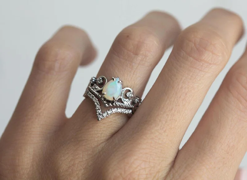 Subtle heart rings-Maxine Pear Opal Ring Set