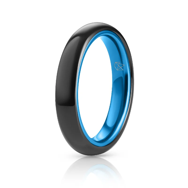 Elastic open rings-Black Ceramic Ring - Resilient Blue - 4MM