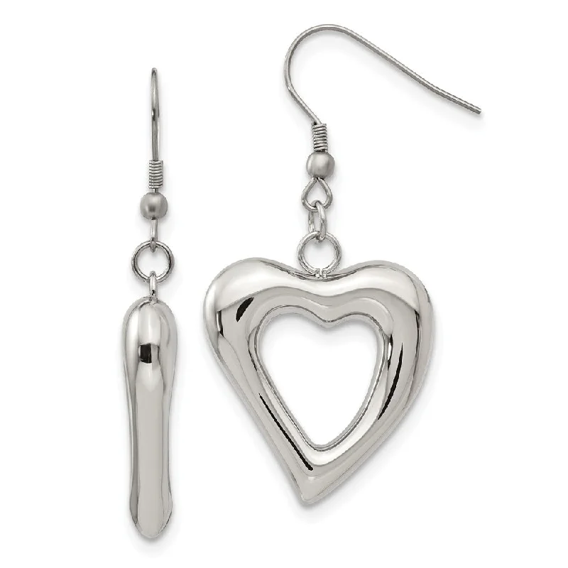 Crystal-wrapped earrings-26mm Open Heart Dangle Earrings in Stainless Steel