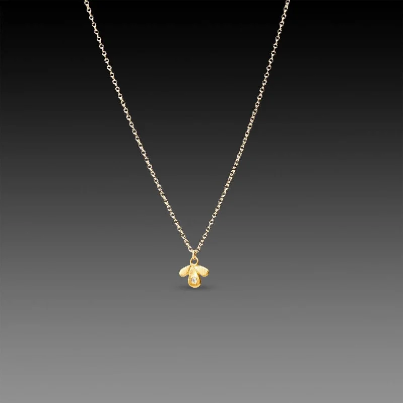 Sweeping design necklaces-Tiny Gold Leaf Trio Necklace with Diamond