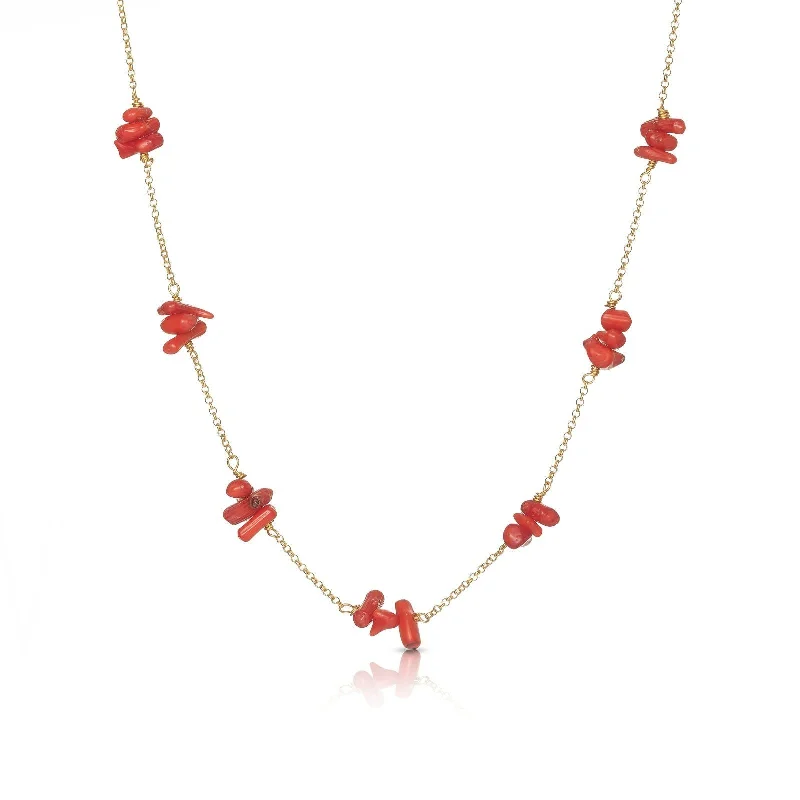 Crystal-wrapped necklaces-Fiji 18K Gold Plated Necklace w. Coral