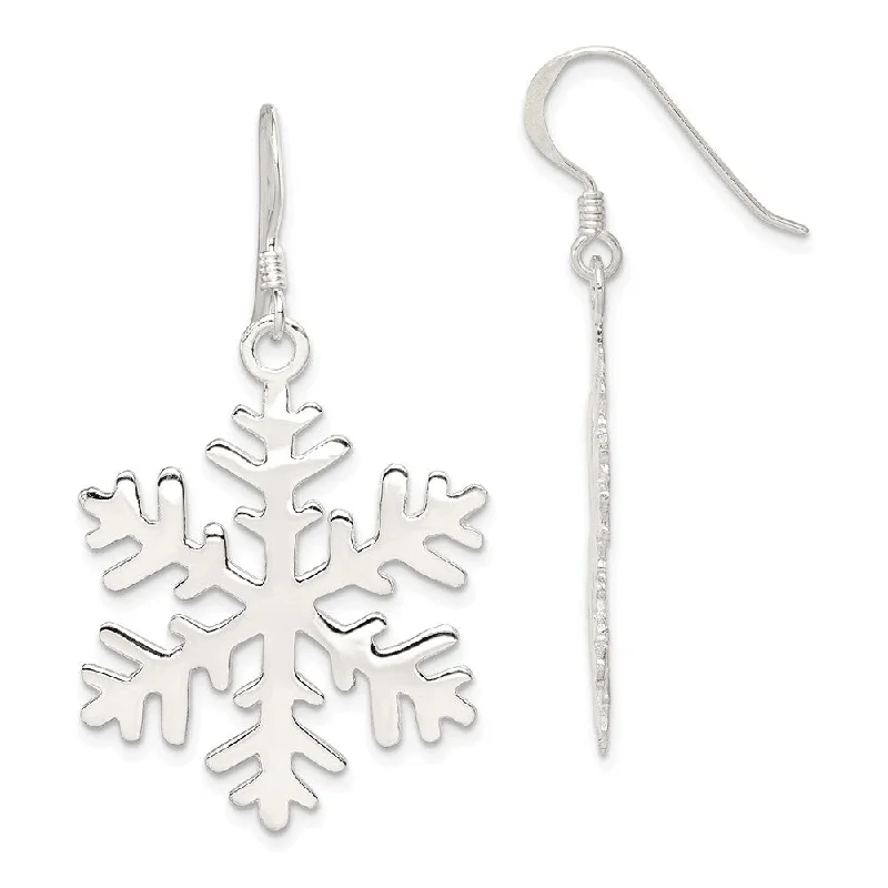 Jet black earrings-Sterling Silver Polished and Full Snowflake Dangle Earrings - 1 Inch