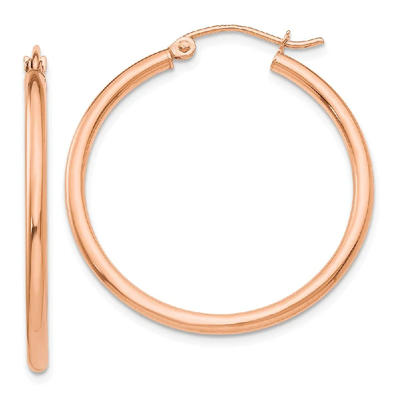 Intricate drop earrings-2mm, 14k Rose Gold Polished Round Hoop Earrings, 30mm (1 1/8 Inch)