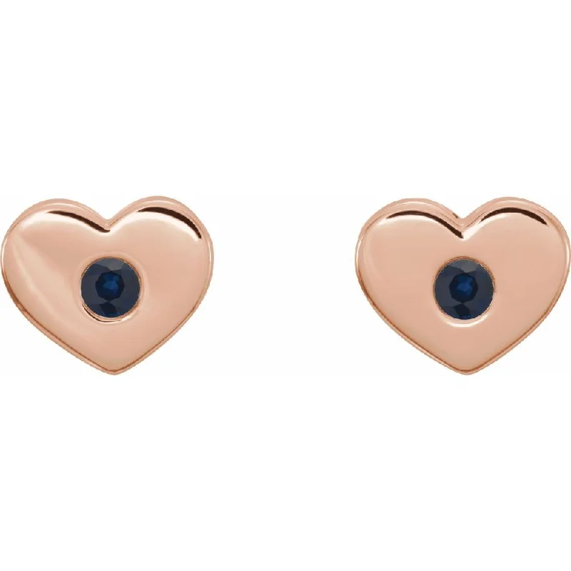 Floaty drop earrings-14k White, Rose or Yellow Gold Blue Sapphire Heart Earrings, 8x6mm