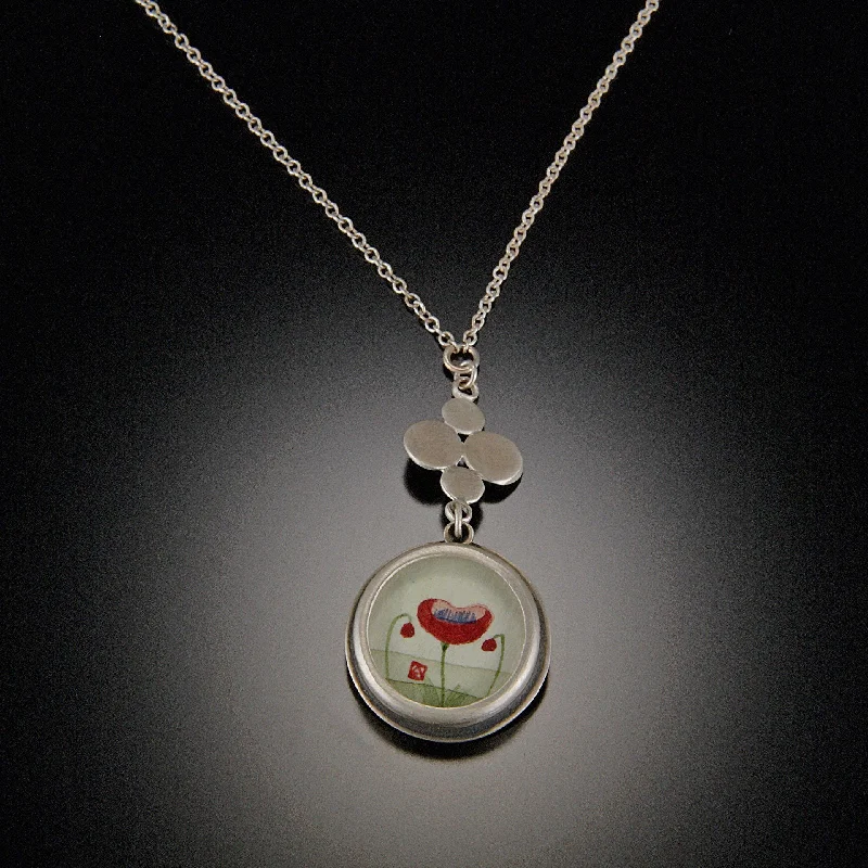 Thin bar necklaces-Round Poppy Necklace