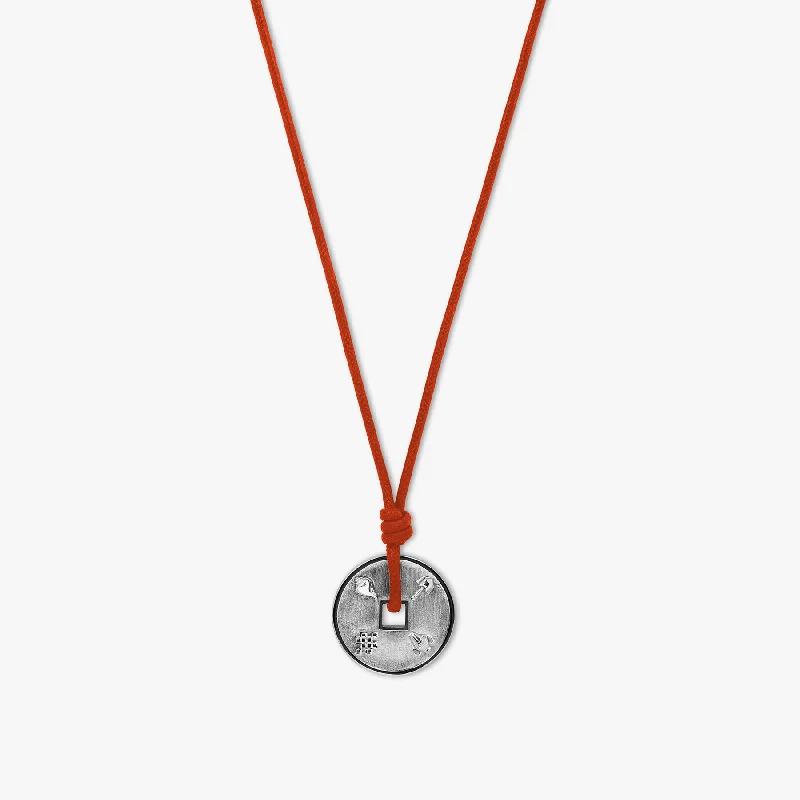 Topaz drop necklaces-Lhasa Auspicious Coin Cord Necklace In Red