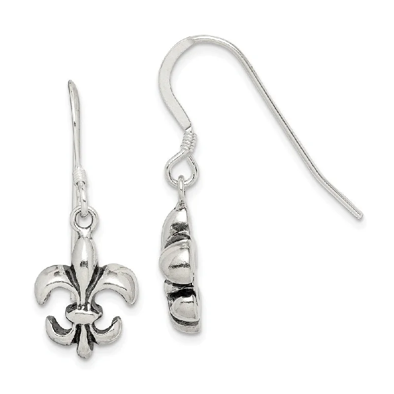 Reef theme earrings-Fleur De Lis Dangle Earrings in Antiqued Sterling Silver