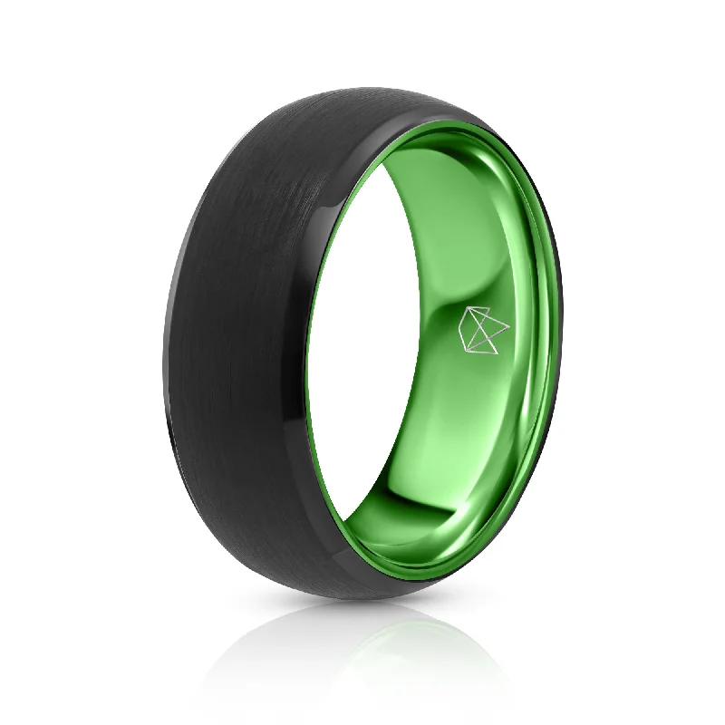 Ametrine rings-Black Tungsten Ring - Resilient Green