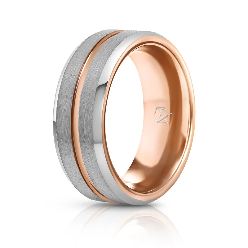 Intricate accent rings-Silver Tungsten Ring Rose Gold Infinity