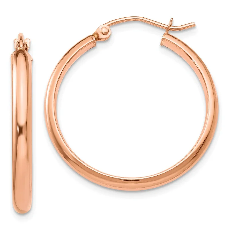 Akoya pearl earrings-2.8mm x 25mm Polished 14k Rose Gold Half Round Tube Hoop Earrings