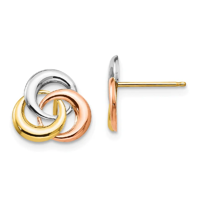 Cane style earrings-9mm 14k Tri-color Gold Love Knot Post Earrings