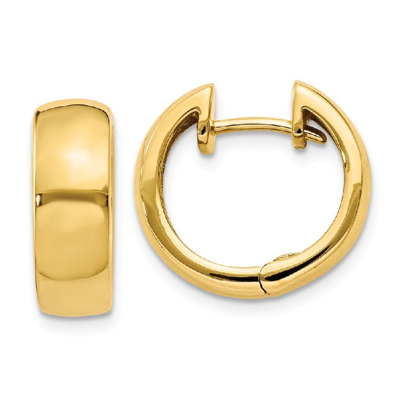 Oval drop earrings-14k Yellow Gold Hinged Huggie Round Hoop Earrings, 15mm (9/16 Inch)