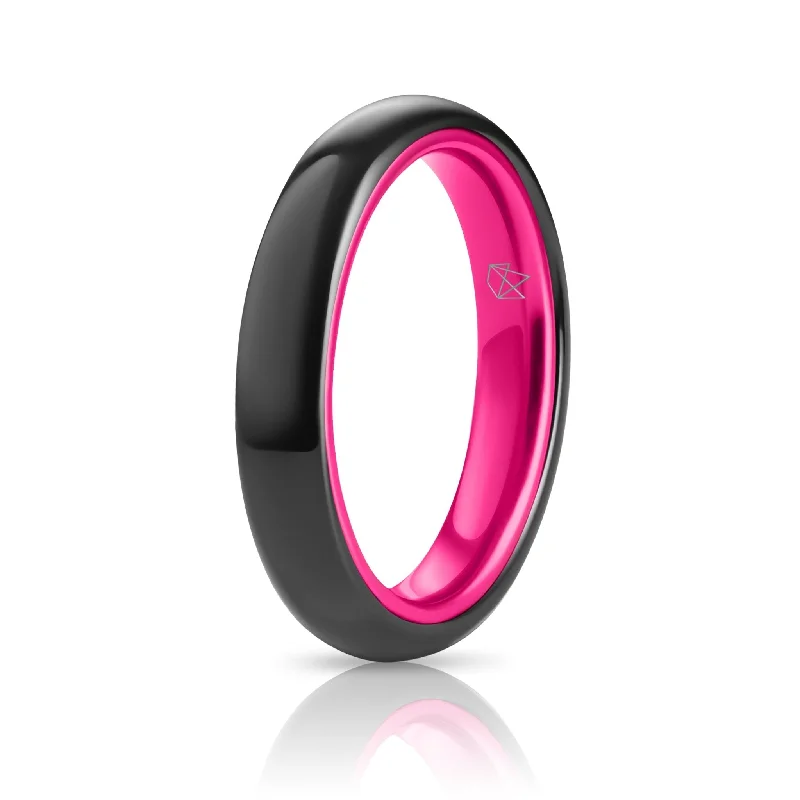 White quartz rings-Black Ceramic Ring - Resilient Pink - 4MM