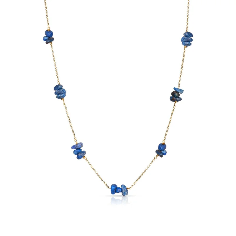 Topaz drop necklaces-Fiji Lapis Lazuli 18K Gold Plated Necklace w. Lapis