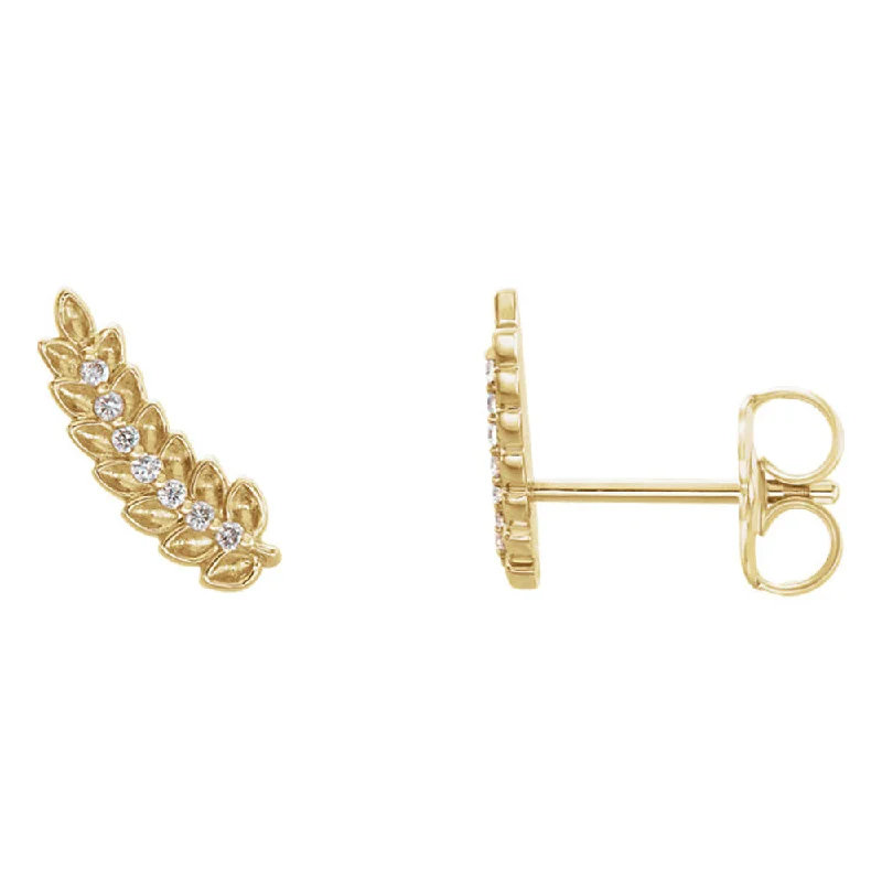 Floaty drop earrings-3.5 x 10mm 14k Yellow Gold .04 CTW (G-H, I1) Diamond Leaf Ear Climbers