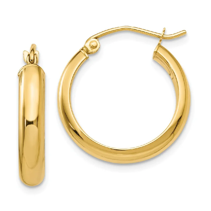 Raven feather earrings-3.75mm x 20mm Polished 14k Yellow Gold Domed Round Tube Hoop Earrings