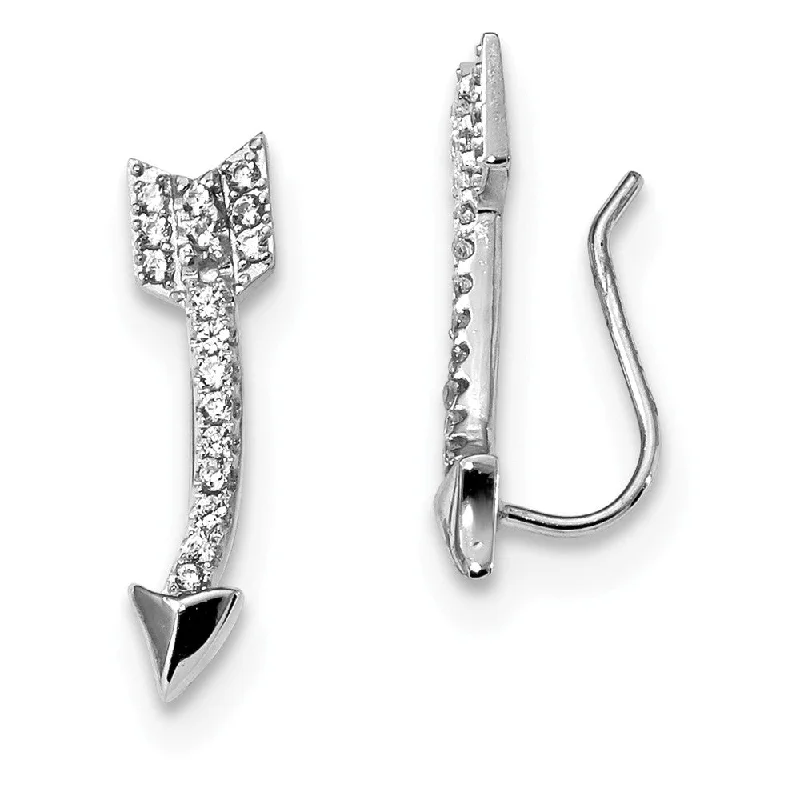 Layered drop earrings-5 x 21mm Rhodium-Plated Sterling Silver CZ Arrow Ear Climber Earrings