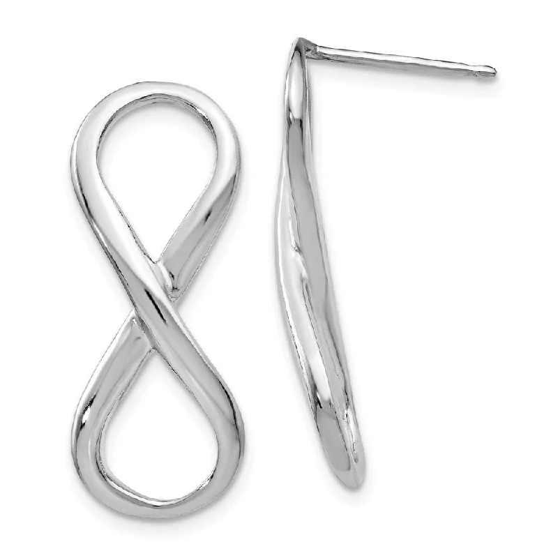 Glossy enamel earrings-Polished Infinity Symbol Post Earrings in Sterling Silver, 28mm