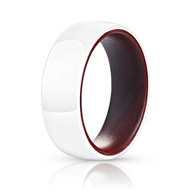 Prism crystal rings-White Ceramic Ring - Red Sandalwood