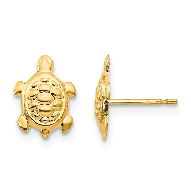 Akoya pearl earrings-Kids Turtle Post Earrings in 14k Yellow Gold