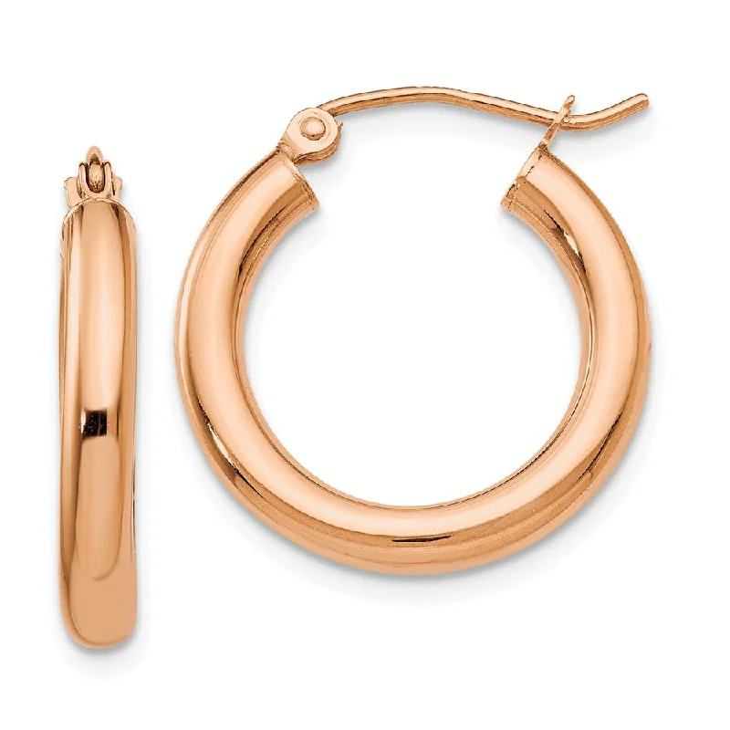 Layered drop earrings-3mm, 14k Rose Gold Polished Round Hoop Earrings, 20mm (3/4 Inch)