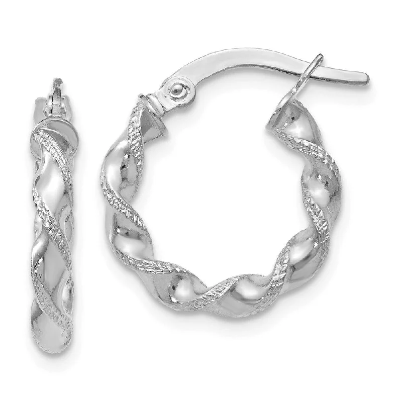 Shiny glass earrings-2.5mm 14k White Gold Polished & Textured Twisted Hoops, 16mm