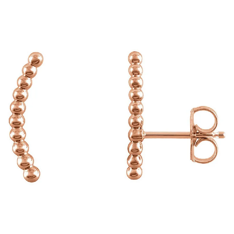 Cane style earrings-1.7 x 15mm (9/16 Inch) 14k Rose Gold Beaded Ear Climbers