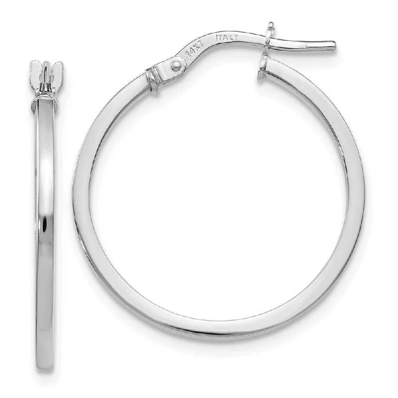 Intricate drop earrings-14k White Gold Square Tube Round Hoop Earrings, 1.5 x 22mm (7/8 Inch)