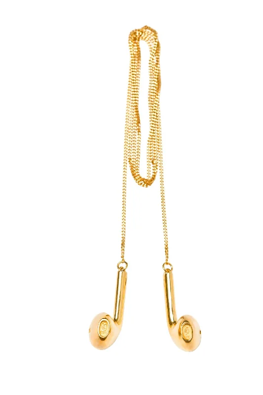 Planet charm necklaces-Double earphone Gold Plated Necklace