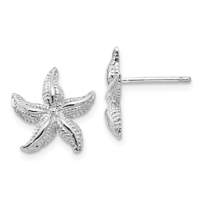 Ripple design earrings-13mm Polished Textured Starfish Post Earrings in 14k White Gold