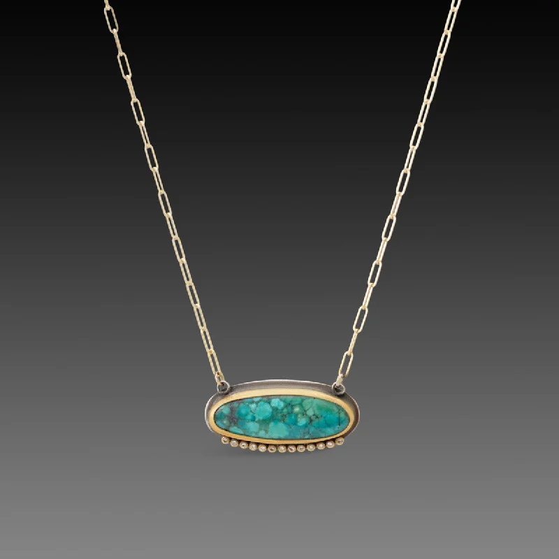 Glossy enamel necklaces-Turquoise Necklace with Diamond Line