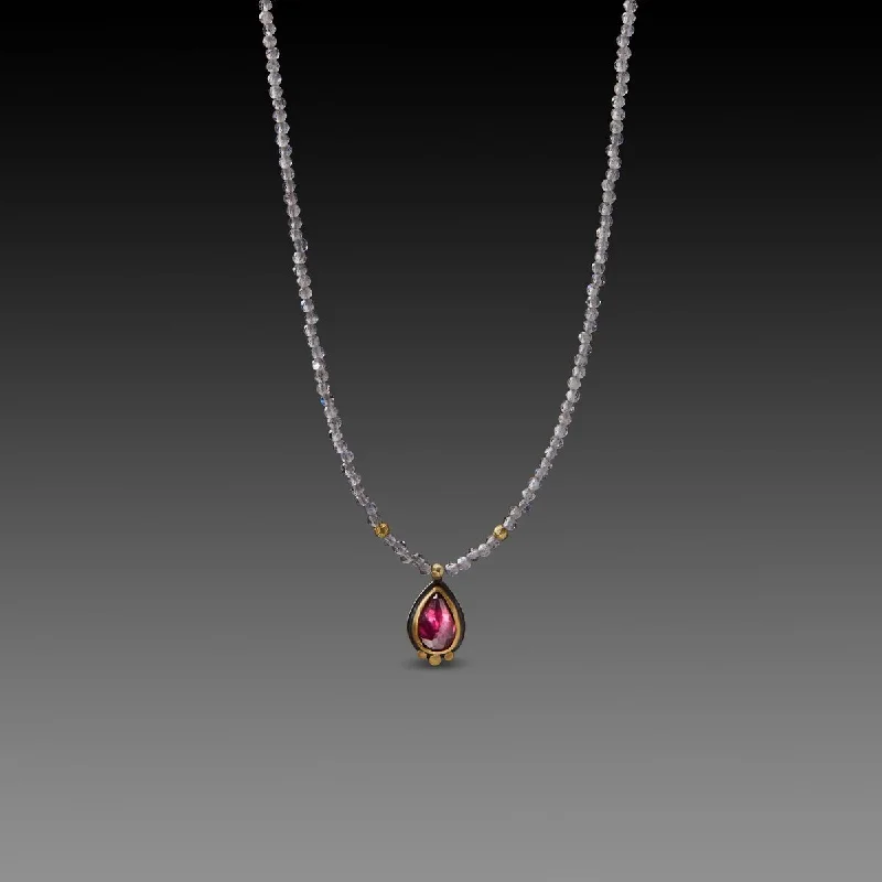 Kunzite stone necklaces-Rhodolite Garnet with Labradorite Beads Necklace