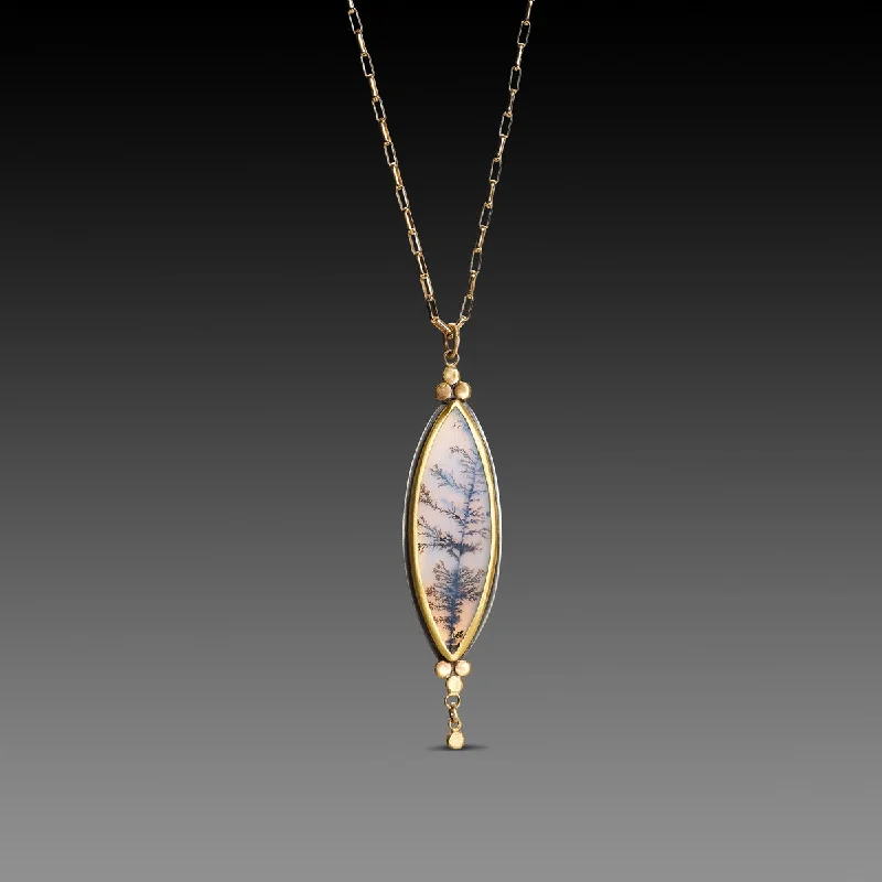 Trapezoid pendant necklaces-Pointed Oval Dendritic Agate Necklace