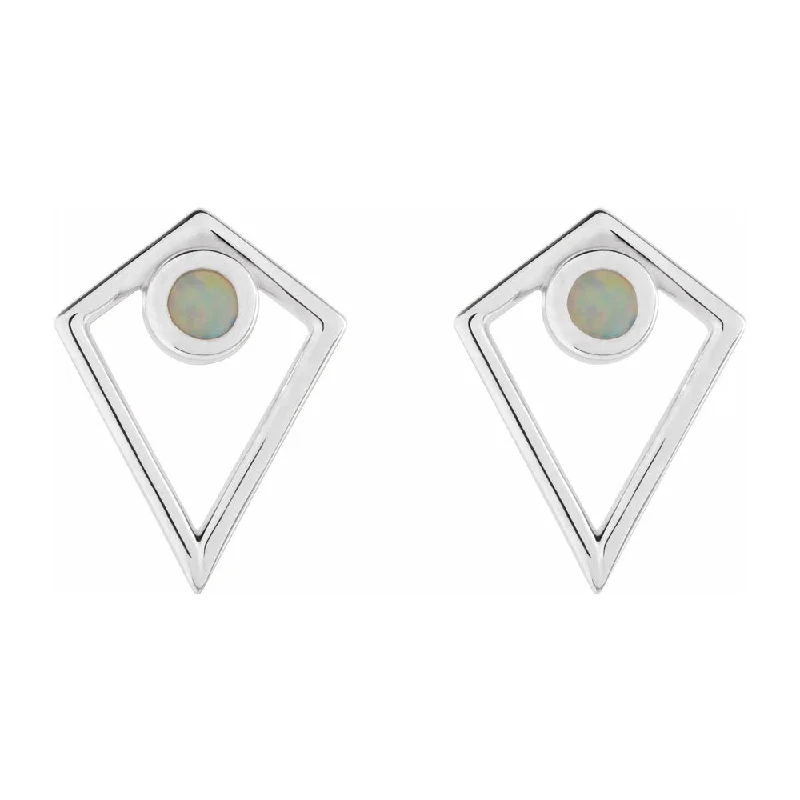 Alexandrite earrings-14K White Gold Onyx or Opal Cabochon Pyramid Post Earrings, 11 x 14mm