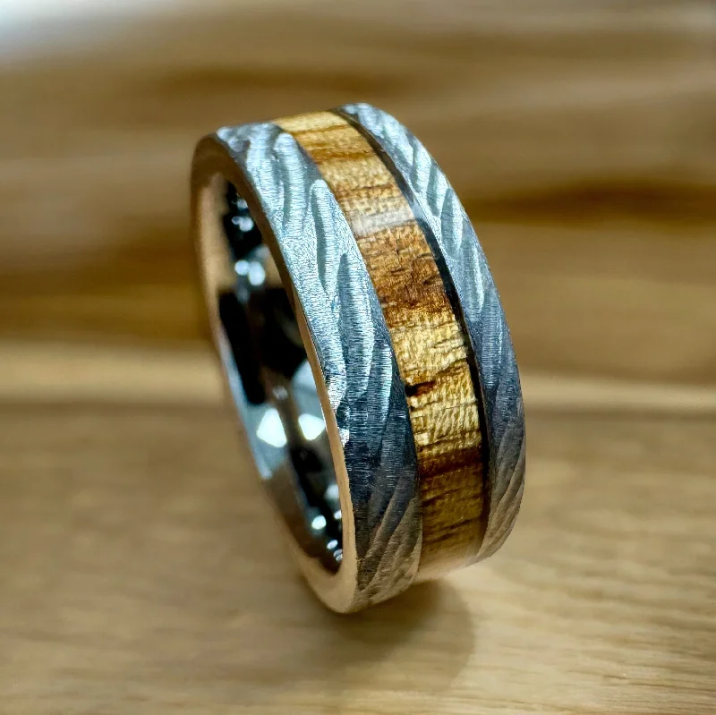 Warding eye rings-“The Bethlehem” 100% USA Made Rugged Tungsten Ring With Olive Wood From Israel