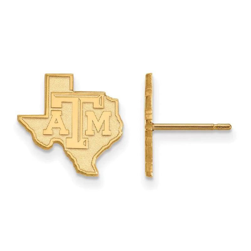 Cane style earrings-10k Yellow Gold Texas A&M University Small Logo Post Earrings