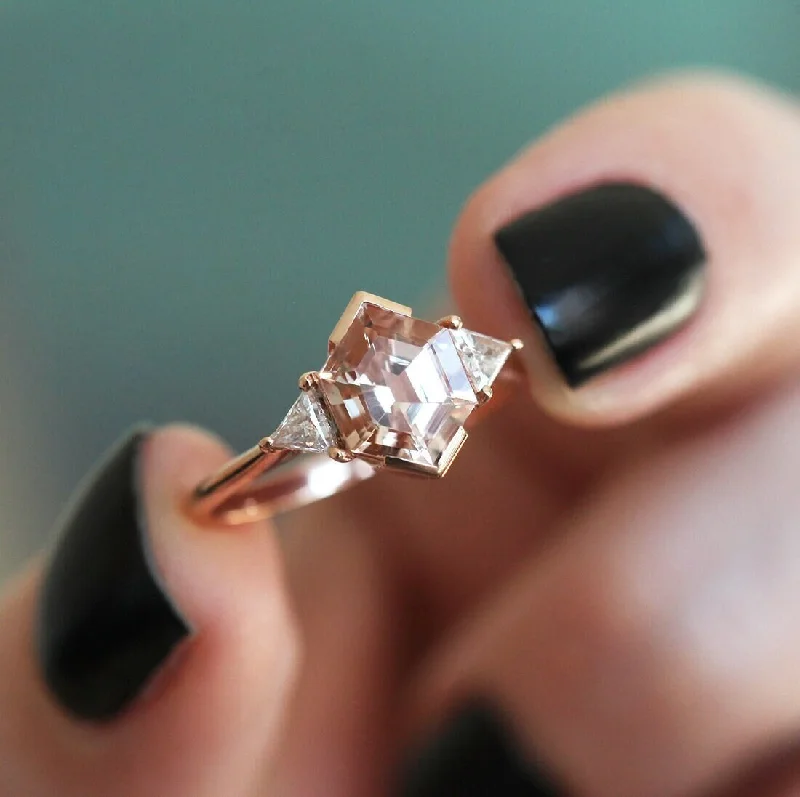 Classic vow rings-Nadine Hexagon Morganite Ring