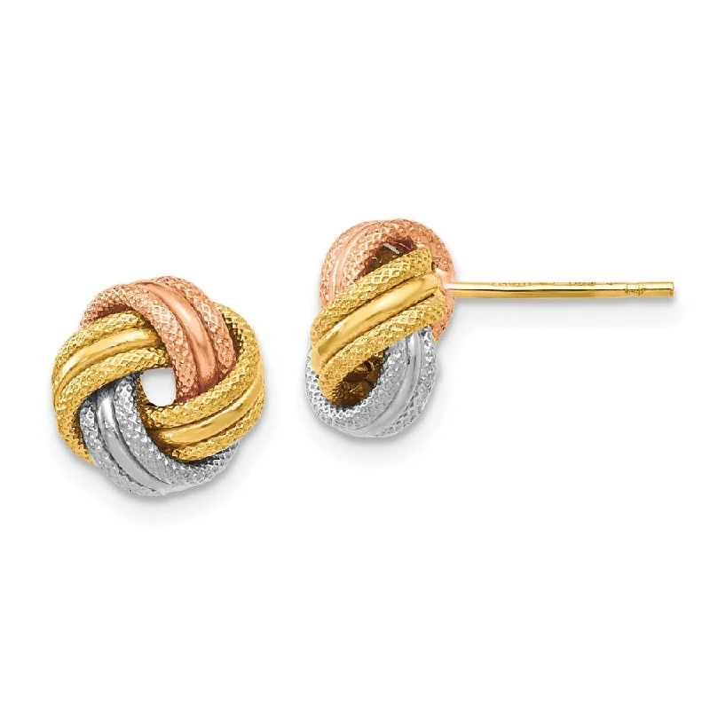 Lavish statement earrings-8.5mm 14k Tri-Color Gold Polished & Textured Love Knot Stud Earrings