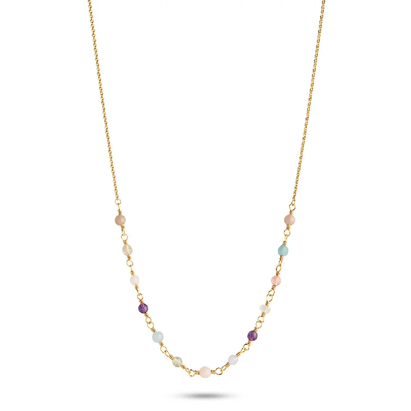 Flapper style necklaces-Mixed coloured Gemstones 18K Gold Plated Necklace