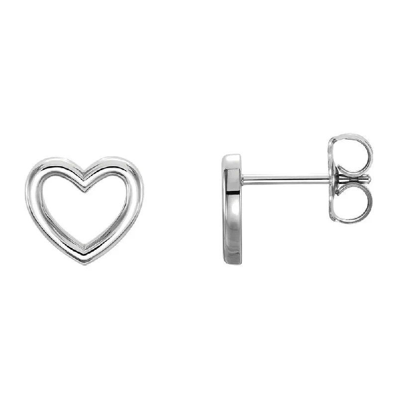 Indian tile earrings-9 x 8mm (3/8 Inch) Polished Platinum Small Heart Post Earrings