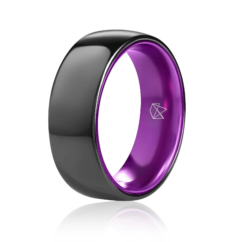 Smooth form rings-Black Ceramic Ring - Resilient Purple