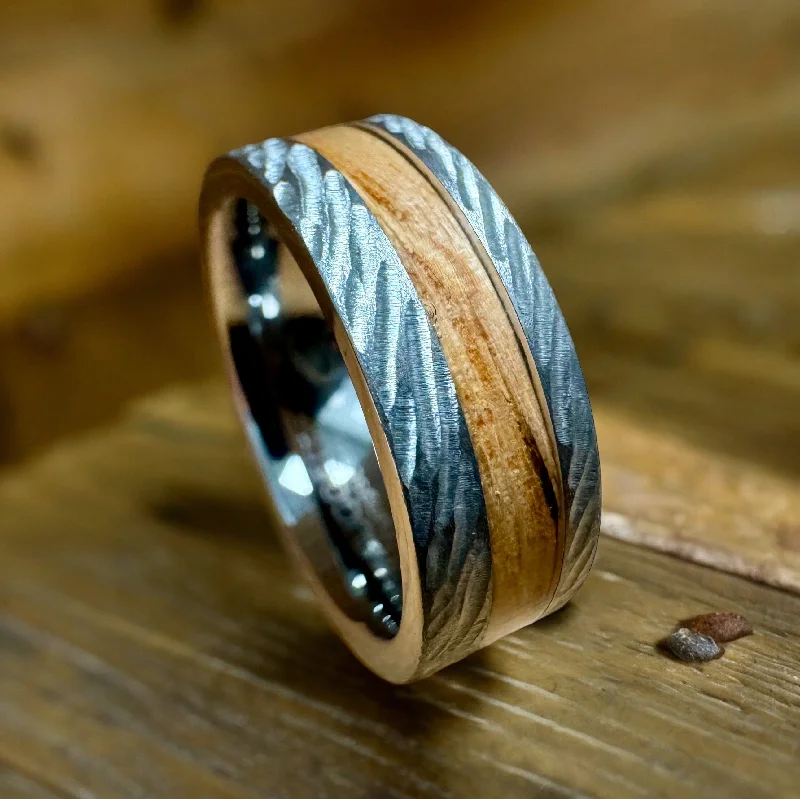 Classic deco rings-“Rugged Old Ironsides" 100% USA Made Rugged Tungsten Ring With Wood From USS Constitution Ship