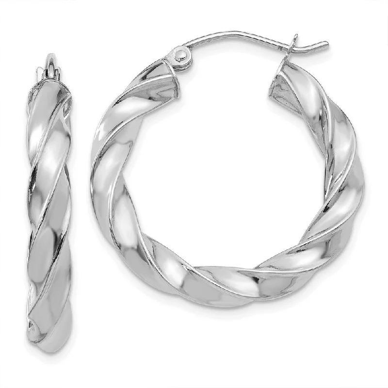 Georgian style earrings-4mm x 26mm Polished 14k White Gold Hollow Twisted Round Hoop Earrings