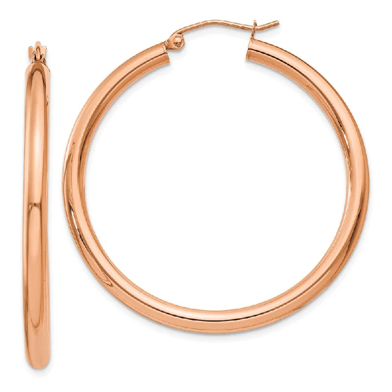 Shiny glass earrings-3mm, 14k Rose Gold Polished Round Hoop Earrings, 40mm (1 1/2 Inch)