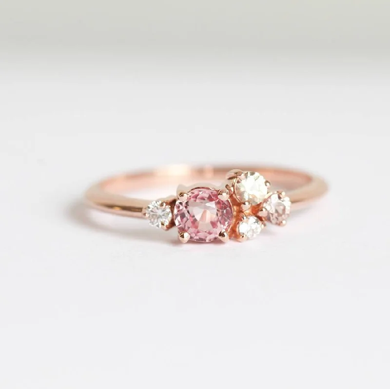 Fired clay rings-Madison Peach Sapphire Diamond Cluster Ring