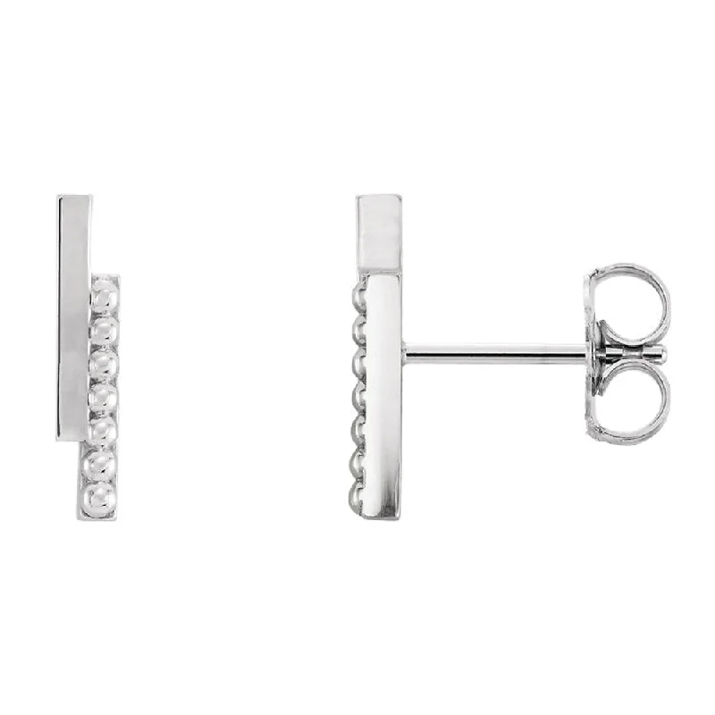 Polished silver earrings-2.3 x 12mm (7/16 Inch) Sterling Silver Polished & Beaded Bar Earrings